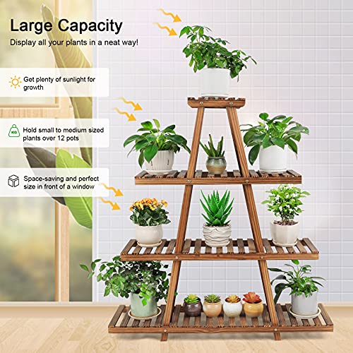 Ufine 4 Tier Wood Plant Stand Indoor Outdoor A Frame Plant Display Shelf | Multiple Plants Rack Flower Pot Holder for Living Room Balcony Patio