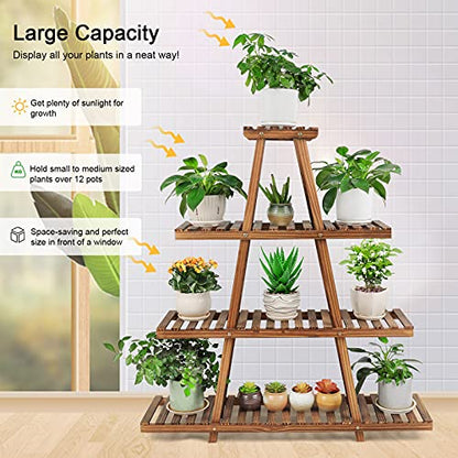Ufine 4 Tier Wood Plant Stand Indoor Outdoor A Frame Plant Display Shelf | Multiple Plants Rack Flower Pot Holder for Living Room Balcony Patio