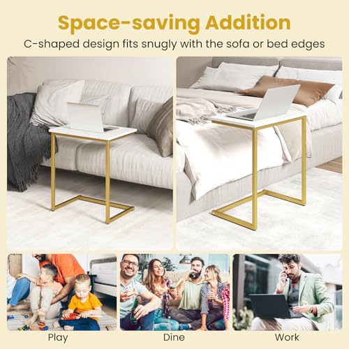 GOFLAME Nesting Coffee Tables Set of 3, Rectangular Nesting Center Table with Faux Marble Top & Metal Frame, Modern C-Shaped Nested Side Table Set for Living Room, Bedroom, Gold & White - color: Gold & White