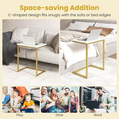 GOFLAME Nesting Coffee Tables Set of 3, Rectangular Nesting Center Table with Faux Marble Top & Metal Frame, Modern C-Shaped Nested Side Table Set for Living Room, Bedroom, Gold & White - color: Gold & White