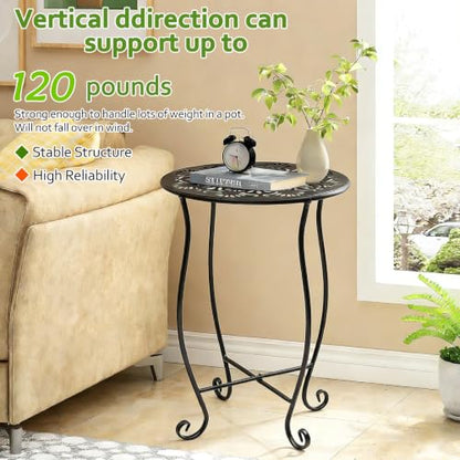 Arbuxzuy 4-Pack 17" Tall Round Metal Outdoor Side Tables,Flower Pot Stand | 17" tall decorative flower pot stands,Rustproof potted holder,120 lbs load capacity, indoor/outdoor use - size: 4pcs