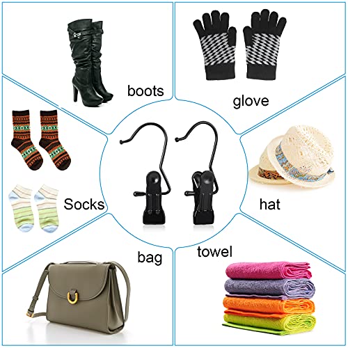 Hotop 48 Pieces Boot Hanger Clips for Closet, Laundry Hanging Hooks Heavy Duty Clips Boot Holder Portable Single Hooks Space Saving for Pants Jeans Clothes Hats Tall Towels (Black) - color: Black
