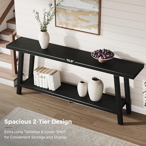 GarveeHome 70.87" Extra Long Console Table, Narrow Sofa Table Behind Couch, Black Entryway Table for Hallway Living Room Foyer, Farmhouse Accent Skinny Table, Black, 70.87" L x 14.02" W - color: Black, size: 70.87"L x 14.02"W x 31.5"H