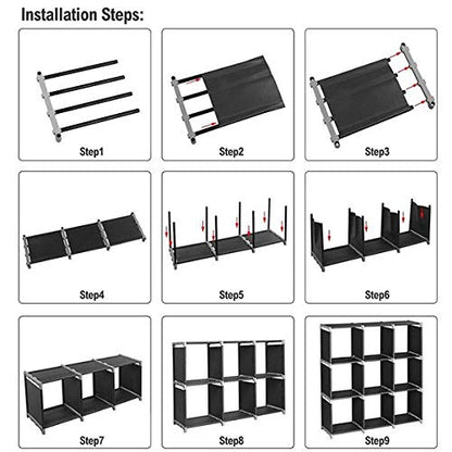 Hatchsun 9-Cube Modular Storage Organizer, Storage Rack, Bedroom Living Room Vertical Assembled Cabinet Bookshelf, Double Row 9-Grid Multi-Functional Storage Equipment