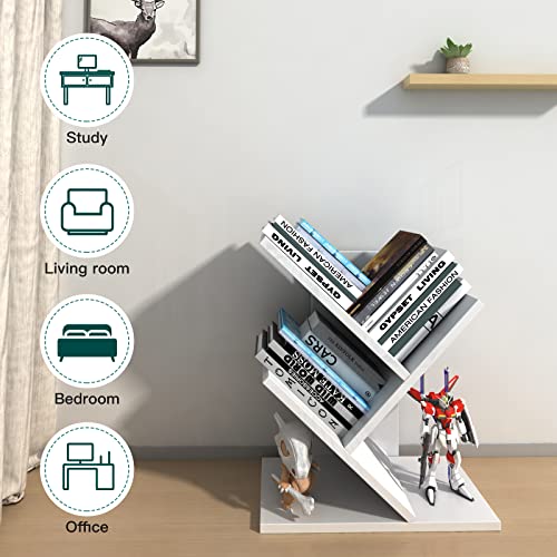 Godferyxin Small Bookshelf, 3-Tier Wood Tree Bookshelf with Office,White | Mini Bookcase for Bedroom,Office,Nightstand,Desktop – Small Bookcase Gift - color: White-3t, size: 3-Tier