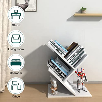 Godferyxin Small Bookshelf, 3-Tier Wood Tree Bookshelf with Office,White | Mini Bookcase for Bedroom,Office,Nightstand,Desktop – Small Bookcase Gift - color: White, size: 16"tall | 3-Tier