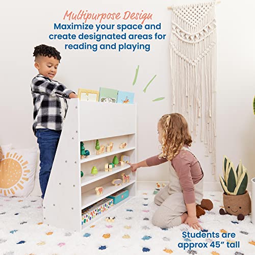 ECR4Kids Streamline Double-Sided Book Display, Classroom Bookshelf, White Wash | Independent book browsing, 5 deep shelves, 4 rear shelves for extra storage, durable birch, GREENGUARD Gold Certified - color: White Wash