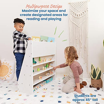 ECR4Kids Streamline Double-Sided Book Display, Classroom Bookshelf, White Wash | Independent book browsing, 5 deep shelves, 4 rear shelves for extra storage, durable birch, GREENGUARD Gold Certified - color: White Wash