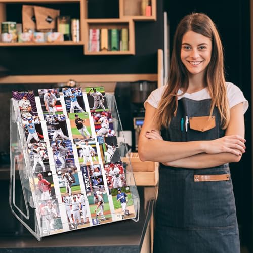 CELSOL 2 Pack Upgraded 5 Tier Acrylic Card Display Stand, Clear Display for Greeting Cards, Sports Cards, Postcards, Stickers & Brochures, Easy Snap-On, Increased Height & Thickness for Better Presentation - size: 5 Tier 2 Pack