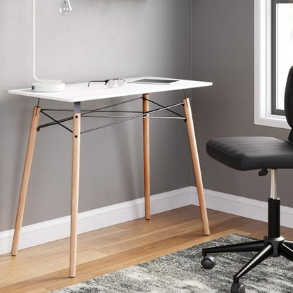Signature Design by Ashley Jaspeni Industrial Home Office Desk, Painted White Top, Black Metal Framework, Wood, 36" W x 18" D x 29.75" H, White & Light Brown - color: White/Natural
