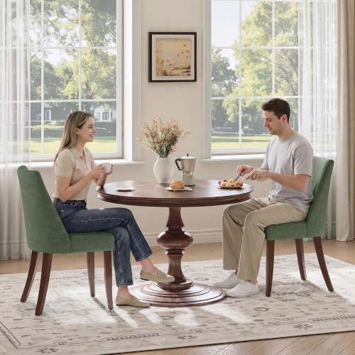COLAMY Upholstered Dining Chairs Set of 4 with Wood Legs, Green | Mid Century Kitchen Chairs with Back, Fabric Side Dining Room Chairs for Dining Room Restaurant - color: Green, size: Set of 4