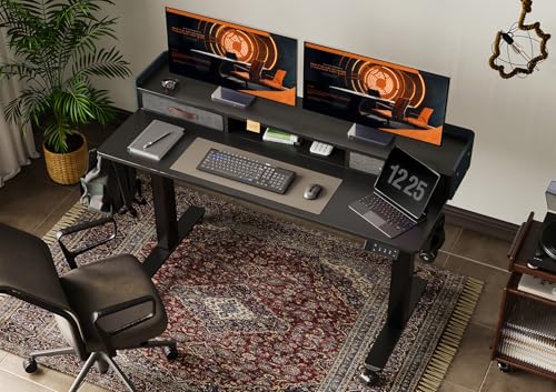 Claiks Standing Desk with Drawers, Stand Up Electric Standing Desk Adjustable Height with Storage Shelf and Splice Board, 55 Inch, Black - color: Black, size: 55.1×23.6