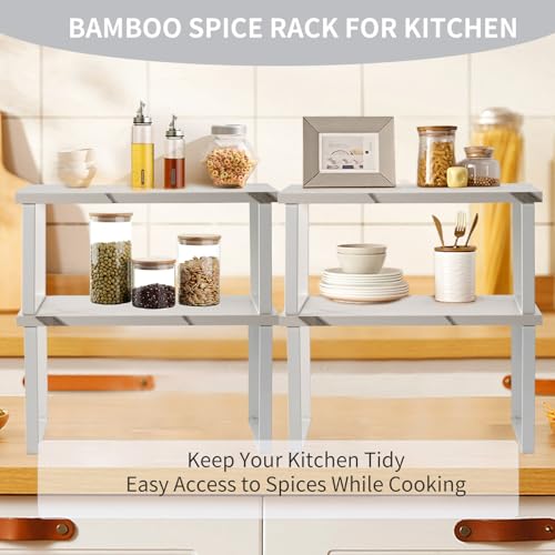 2-Pack Expandable Stackable Cabinet Shelf, Metal and Wood, White - color: White