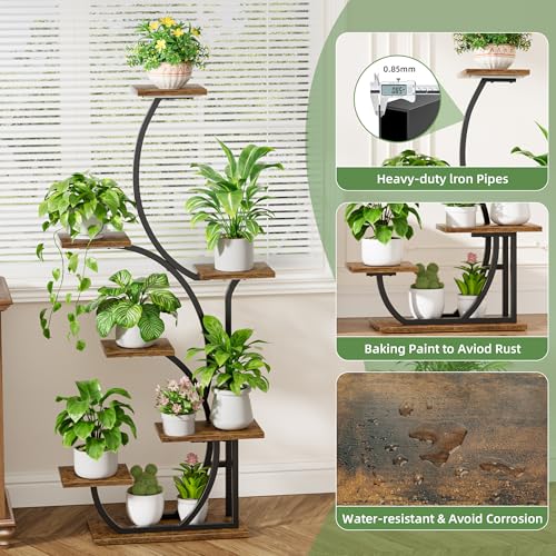 Plant Stand Indoor with Grow Lights, 7 Tier Lighted Corner Plant Shelf, 57" | Tall Plant Stands with Full Spectrum Light for Growing, Metal S-Shaped Flower Display Holder for Home, Office, Black