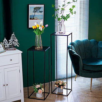Black Tall Plant Stand: 39.4in, With Metal Panel, Packs of 2 | Columnar Cube Shape, Easy to Assembly, Flowers Cakes Drinks Display Table Centerpieces for Wedding Party Event - color: Black-2PSC, size: 39.4 inches - 2 Pcs