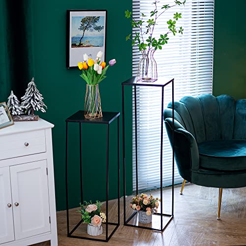 Black Tall Plant Stand: 31.5in, With Metal Panel, Packs of 2 | Columnar Cube Shape, Easy to Assembly, Flowers Cakes Drinks Display Table Centerpieces for Wedding Party Event - color: Black-2PSC, size: 31.5 inches - 2 Pcs