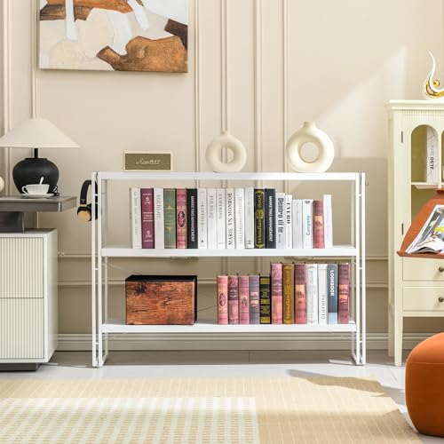 HCHQHS Bookshelf, 3-Tier Industrial Bookcase, White Open Book Shelf, Freestanding Horizontal Bookshelves with Metal Frame - color: White, size: 3-Tier (47"W x 33.5"H)