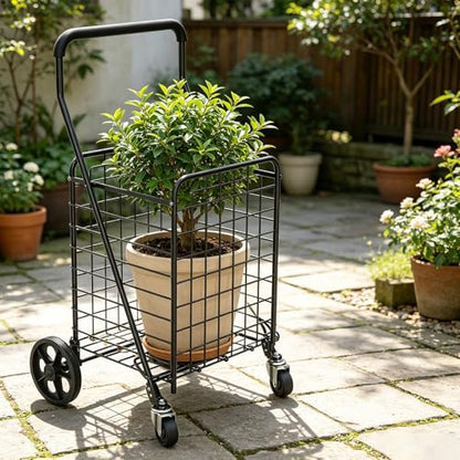 Kiffler Grocery Shopping Cart with 360° Rolling Swivel Wheels, 100LBS Utility Cart Easily Collapsible Cart Extended Foam Cover, Trolley for Laundry,Groceries,Travel Black (Medium) - size: Medium