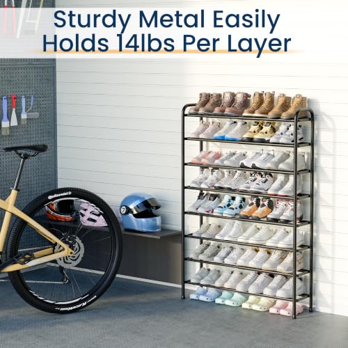 ENJOYBASICS Expandable Shoe Rack, 32.4'' Wide - 8 Tier Adjustable Shoe Organizer Shelf for Closet, 32 Pairs Black Metal Free Standing Shoe Rack Storage for Garage, Entryway - size: 8 Tier (16-32 Pairs)