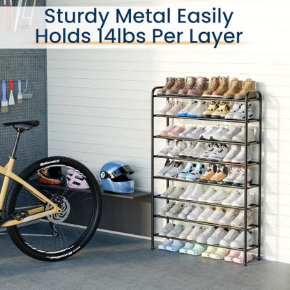 ENJOYBASICS Expandable Shoe Rack, 32.4'' Wide - 8 Tier Adjustable Shoe Organizer Shelf for Closet, 32 Pairs Black Metal Free Standing Shoe Rack Storage for Garage, Entryway - size: 8 Tier (16-32 Pairs)