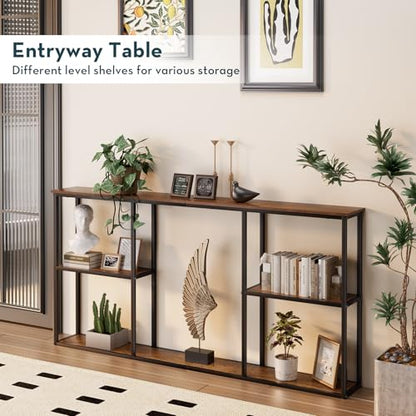 WOHOMO Console Table, 3-Tier Small Entryway Tables, Narrow Sofa Table for Hallway, Rustic Brown (63 inch) - color: Walnut, size: 63"