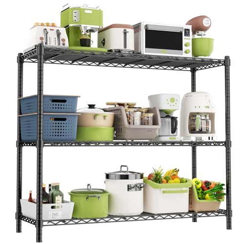 Storage Shelves, 48" L x 20" W x 47" H Heavy Duty Garage Wire Shelving Unit Loads 1200LBS, 3-Tier Adjustable Metal Industrial Utility Shelf Rack for Kitchen, Laundry Room, Basement - color: Black, size: 48" L x 20" W x 47" H