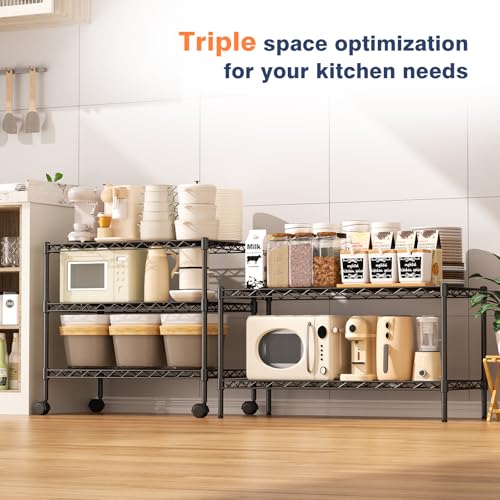 2 Tier Wire Shelf,Black Adjustable Metal Storage with Wheels | Heavy Load Capacity 600 lbs,Height Adjustable Design,35.8"Wx17.7Dx19.6H,Lockable 360°Wheels,Large Storage Space - size: 2-Tier,36"x18"x19.5"(WxDxH)