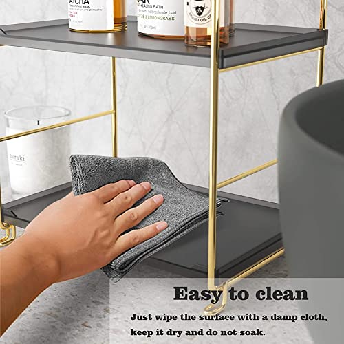2-Tier Kitchen Spice Rack - Freestanding Stackable Organizer Shelf - Bathroom & Cosmetic Organizer - Square Standing Rack (Golden&Black) - color: Golden