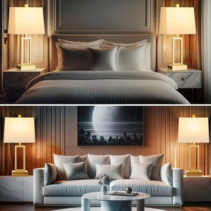 Rinweey 23.5" Touch Control Table Lamps Set of 2, Modern Gold Bedside Lamps with USB A+C Ports & AC Outlet, 3 Way Dimmable Contemporary Nightstand Lamps for Bedroom Living Room(2 LED Bulb Included) - color: Gold