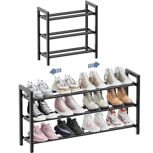 Mavivegue 18-33” Expandable Shoe Rack for Closet, 3-Tier Shoe Organizer, Adjustable Shoe Rack for Front Door Entrance, Entryway - size: 3 Tier,19-33"