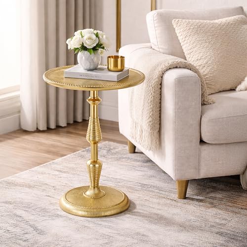 CLEENTABLE Modern Round Gold End Table - 15" Width x 21" Height Metal Side Table for Living Room, Bedroom & Small Spaces - Luxury Gold Finish Accent Table - color: Gold, size: 15" x 21" - Inch