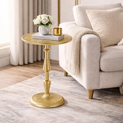 CLEENTABLE Modern Round Gold End Table - 15" Width x 21" Height Metal Side Table for Living Room, Bedroom & Small Spaces - Luxury Gold Finish Accent Table - color: Gold, size: 15" x 21" - Inch