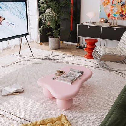 40” Cloud Coffee Table with 3 Ball Legs, Modern Irregular Center Table for Living Room, Low Cute Small MDF Tea Table for Bedroom, Space Apartment-Pink - color: Cloud-40" Pink