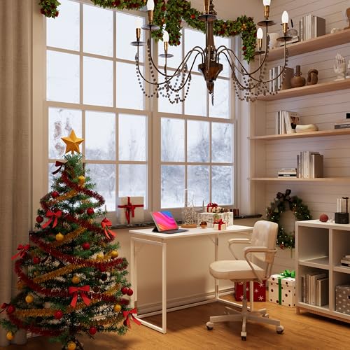 31.5" Folding Desk: No Assembly, Wood Top for Small Spaces | Home office desk, holds 150 lbs, folds flat to 2.3 in, splash-proof wood top, sturdy metal frame - color: White, size: 31.5"W x 15.7"D