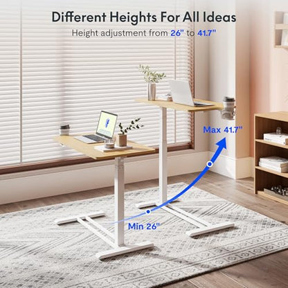 FLEXISPOT Adjustable C Table with Wheels, Mobile Snack Side End Table Sofa Couch Bedside Table Laptop Rolling Cart TV Tray Night Stand Small Space Side Table,(27.6" W x 15.7" D,Maple) - color: Maple, size: Medium
