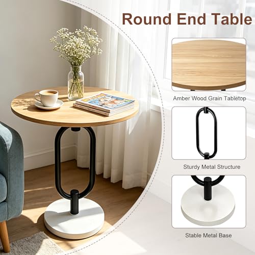 Lightdot Walnut Round Side Table Modern End Table Stable Sofa Side Table Metal Base Integrated Accent Coffee Table Easy Assemble Nightstand for Living Room Bedroom, Small Space - color: Walnut-u