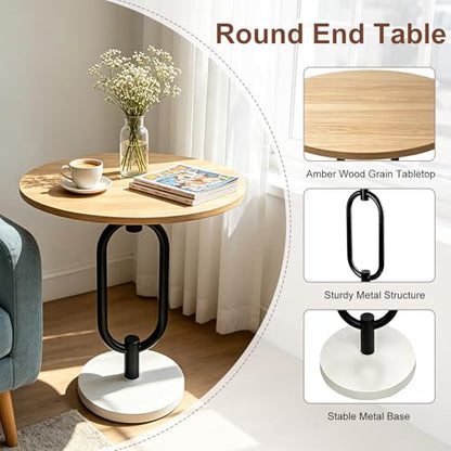 Lightdot Walnut Round Side Table Modern End Table Stable Sofa Side Table Metal Base Integrated Accent Coffee Table Easy Assemble Nightstand for Living Room Bedroom, Small Space - color: Walnut-u