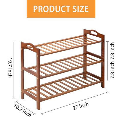 3 Tier Bamboo Shoe Rack, Shoe Shelf Shoes Rack Shoe Organizer for Closet, Entryway, Bedroom, Living Room, Front Door, Studio, Bathroom