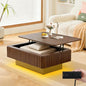 Lift Coffee Table with Hidden Storage & Adjustable Height, 38.6" Modern Fluted RGB LED Center Table with Charging Station, Wooden Accent Tea Table for Living Room & Small Apartment (Oblong) - size: Oblong