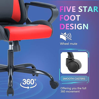 PayLessHere Ergonomic Racing Desk Chair Gaming Chair Computer Chair with Armrests 360° Swivel & Caster Pu Desk Task Chair Executive Headrest Lumbar Support for Back Pain Women Men and Adults (Red) - color: Red