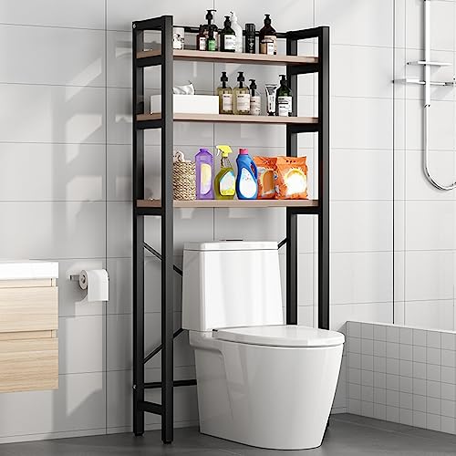 1 Set Over The Toilet Storage, 3-Tier Bathroom Laundry Storage Rack Space-Saving Organizer Household Supplies (Black) - color: Black