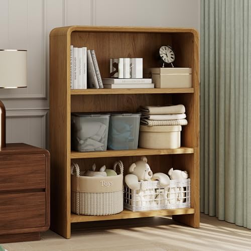 Bevfint 44" Bookcase Tall 3 Shelves Wood Bookshelf with Curved Soft Edges, Heavy Duty Storage Cabinet for Professional Home Office and Living Room, Modern Natural Oak Grain Finish - color: Natural Oak, size: 3-Tier Bookcase