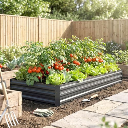 Outsunny Galvanized Raised Garden Bed, 8' x 3' x 1' Metal Planter Box, for Growing Vegetables, Flowers, Herbs, Succulents, Gray - color: Gray, size: 8' x 3' x 1'
