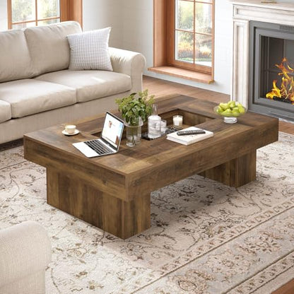 LVB Coffee Table, Modern Wood Led Living Room Table with Storage, Farmhouse Large Rectangle Center Table with LED Light, Unique Wide Low Tea Table for Living Room Home Office, 47.24 in, Rustic Oak - color: Rustic Oak