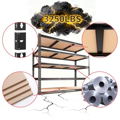 48W Garage Shelving,3250 LBS Heavy Duty Garage Shelves,5-Tier Adjustable Storage Shelves,Easy Assembly Industrial Shelving Unit for Garage,Basement,Warehouse, Pantry (72"*48"*18.9) - size: Black 72"*48"*18.9" 5T