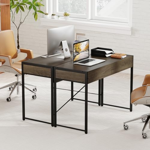 Giantex Computer Desk with 2 Drawers, 44 Inch Home Office Desk with Anti-Toppling Device & Metal Frame, Compact Laptop PC Table, Vanity Table, Modern Study Writing Desk for Small Spaces (Grey Oak) - color: Grey Oak