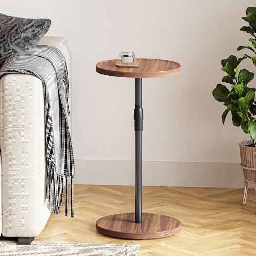 Adjustable Round Side Table, Small End Table, Pedestal Drink Table for Small Spaces, Tall Round Nightstand for Living Room Bedroom Sofa Couch, Brown ET-010BR - color: Brown