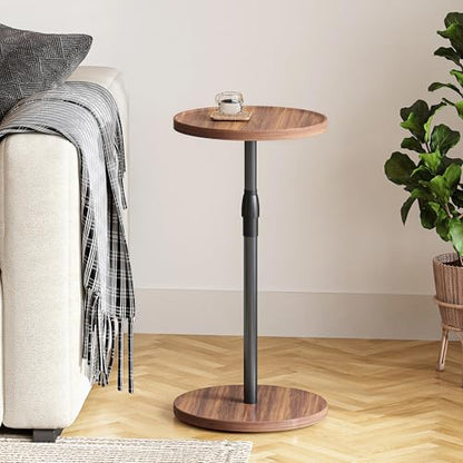 Adjustable Round Side Table, Small End Table, Pedestal Drink Table for Small Spaces, Tall Round Nightstand for Living Room Bedroom Sofa Couch, Brown ET-010BR - color: Brown