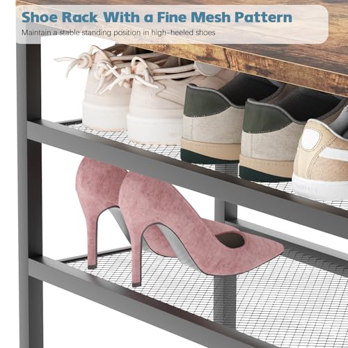 Shoe Rack,Freestanding Hidden Shoe Storage Organizer for Entryway, Shoe Bench Shelves for High Boot with Seat Cushion,Wood Shoe Rack Cabinet for Front Door Entrance Closet, Hallway, 5 Tier,Brown - size: 5 Tier with Seat
