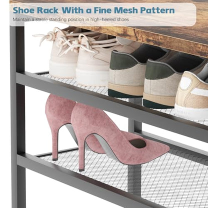 Shoe Rack,Freestanding Hidden Shoe Storage Organizer for Entryway, Shoe Bench Shelves for High Boot with Seat Cushion,Wood Shoe Rack Cabinet for Front Door Entrance Closet, Hallway, 5 Tier,Brown - size: 5 Tier with Seat